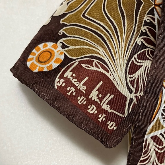 Nicole Miller Fall Floral and Leaf Pattern Silk Scarf - Picture 5 of 7